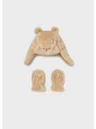 Mayoral, plüss mackós sapka- kesztyű szett, bébi fiúknak.