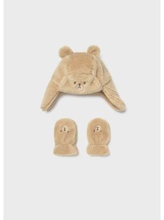   Mayoral, plüss mackós sapka- kesztyű szett, bébi fiúknak.