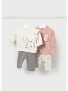 Csodaszép 4 részes Mayoral newborn lány szett, 3D-s szőrme díszítésekkel.