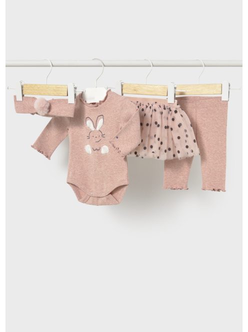 Mayoral newborn lány 3 részes nyuszis szett, pomponos fejpánttal.