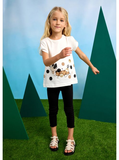 Mayoral, mini szett, bordázott fekete leggings, kutyás pólóval.