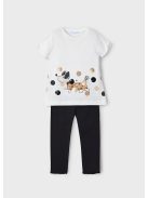 Mayoral, mini szett, bordázott fekete leggings, kutyás pólóval.