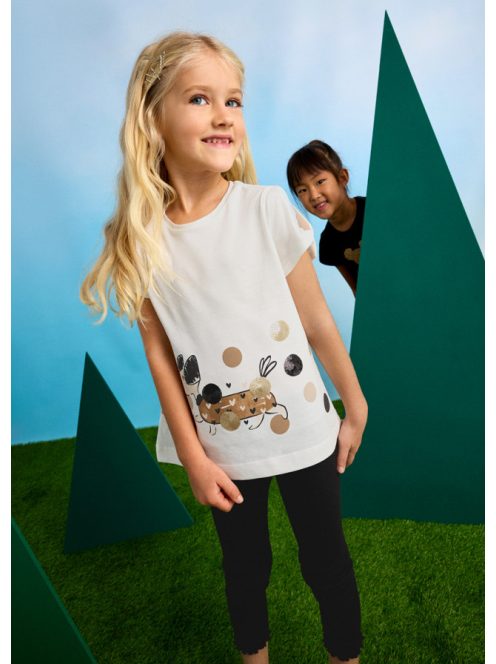 Mayoral, mini szett, bordázott fekete leggings, kutyás pólóval.
